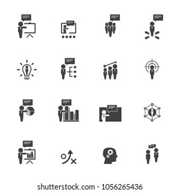 Business training icon set. Flat design icons for business, consulting, finance, management, career, human resources.