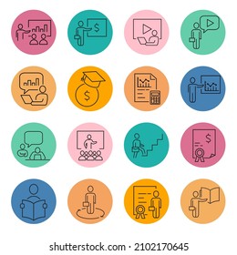 Business Training icons set . Business Training pack symbol vector elements for infographic web