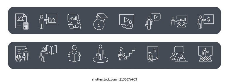 Business Training icons set . Business Training pack symbol vector elements for infographic web