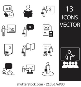 Business Training icons set . Business Training pack symbol vector elements for infographic web