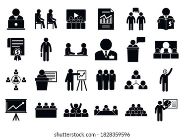 Business training icons set. Simple set of business training vector icons for web design on white background