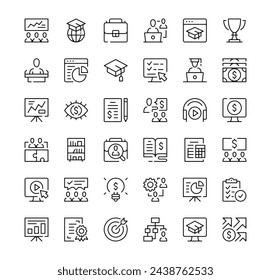 Business training icons set. Vector line icons. Black outline stroke symbols