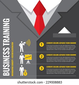 Business training - infographic illustration. Businessman infograph vector concept banner. Office suits creative layout. Recruitment or training. Design elements.