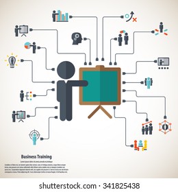 Business training - learning background and icon set