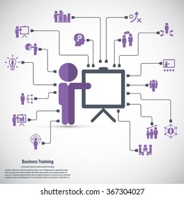 Business training - learning background and icon set