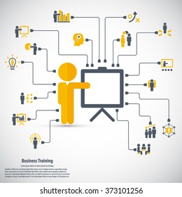 Business training - learning background and icon set