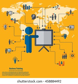 Business training - learning background and icon set