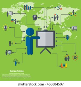 Business training - learning background and icon set