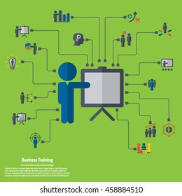 Business training - learning background and icon set