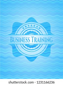 Business Training light blue water wave emblem background.