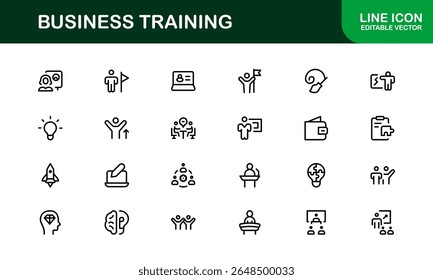 Business Training Line Icon Set - Moderno, Mínimo, Profissional Outline Icons para Coaching, Workshop, Mentorship, Desenvolvimento e Habilidades Corporativas