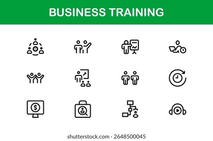 Business Training Line Icon Set - Moderno, Mínimo, Profissional Outline Icons para Coaching, Workshop, Mentorship, Desenvolvimento e Habilidades Corporativas