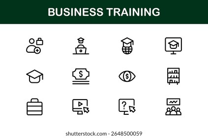 Business Training Line Icon Set - Moderne, minimale, professionelle Outline Icons für Coaching, Workshop, Mentorship, Entwicklung und Corporate Skills
