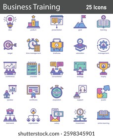 Business Training Line Icons Set. Collection of 30 outline icons representing corporate learning, skill development, and professional growth.  vector illustration.