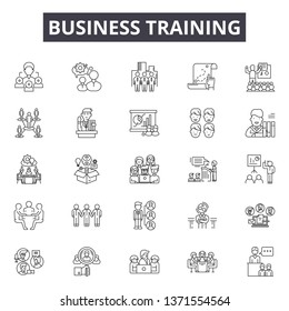 Business training line icons, signs set, vector. Business training outline concept, illustration: training,business,presentation,people,teacher,conference,seminar