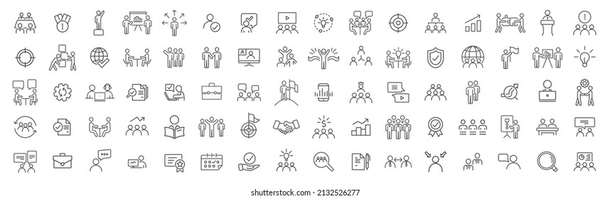 Business training   office line icons collection  Big UI icon set  Thin outline icons pack  Vector illustration eps10