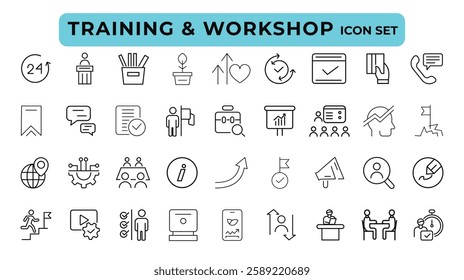 Business training and office line icons collection. Big UI icon set. Thin outline icons pack. Vector illustration 