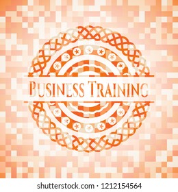 Business Training orange mosaic emblem with background