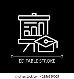 Business training pixel perfect white linear icon for dark theme. Career growth. Improving performance. Thin line illustration. Isolated symbol for night mode. Editable stroke. Arial font used
