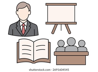 Business training and presentation concept flat vector illustration with lecturer, board, and participants