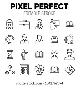 Business training  related vector icon set. Well-crafted sign in thin line style with editable stroke. Vector symbols isolated on a white background. Pixel perfect. Editable stroke.