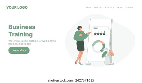 Business Training Session. Web Landing Page Design. Flat Cartoon Vector Illustration. Vector illustration, suitable for web landing page, ui, mobile app.