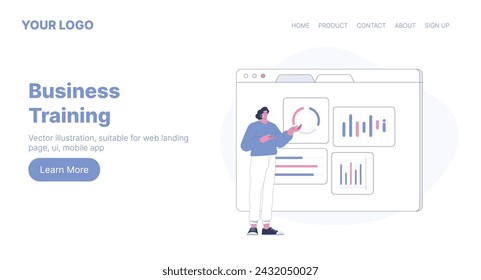Sesión de formación empresarial. Diseño de página de destino web. Ilustración vectorial de dibujos animados. Ilustración del vector, conveniente para la página de aterrizaje web, ui, aplicación móvil.