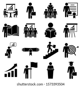 Business training set icon, logo isolated on white background. Mentor, conference, economic growth, training, development, business coach