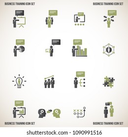 Business training. Vector training icon set.