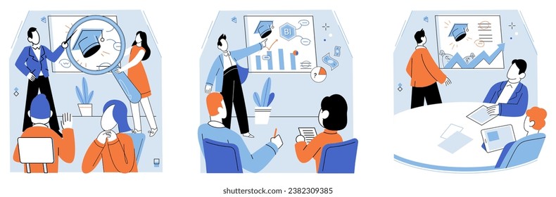 Business training vector illustration. The business training metaphor highlights transformative power learning and development in shaping successful businesses Business lessons cover wide range