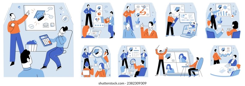 Business training vector illustration. Teaching business requires effective communication, mentorship, and fostering culture continuous improvement Study groups offer collaborative learning Study