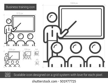 Business training vector line icon isolated on white background. Business training line icon for infographic, website or app. Scalable icon designed on a grid system.