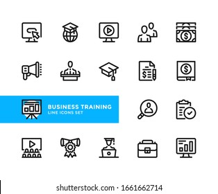 Business training vector line icons. Simple set of outline symbols, graphic design elements.