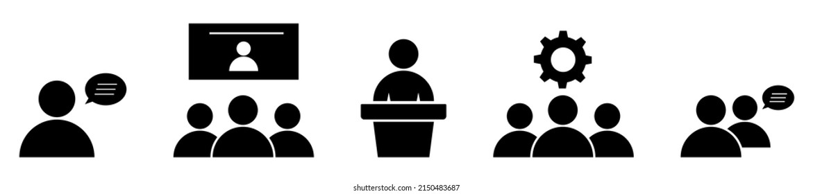 Juego de iconos de entrenamiento y entrenamiento de negocios. Ilustración del vector aislada en fondo blanco
