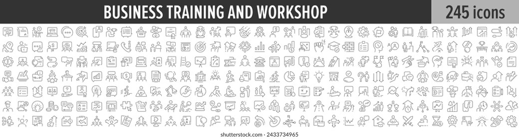 Business Training and Workshop linear icon collection. Big set of 245 Business Training and Workshop icons. Thin line icons collection. Vector illustration