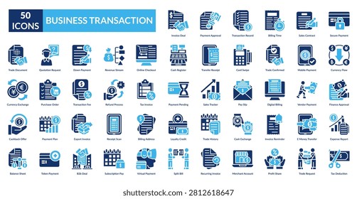 Business Transaction Fill Icon Set. Agreement, Approval, Balance, Banking, Bill, Budget, Business