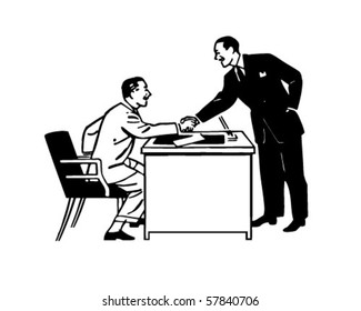 Business Transaction - Two Men Shaking Hands - Retro Clip Art