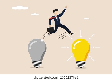 Business transformation, better innovative change management, adaptation to the new normal concept, smart entrepreneurs jump from old ideas to new light bulb ideas. Successful businessman illustration - Shutterstock ID 2355237961