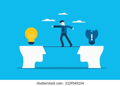 Business Transformation, Change Management Or Transition To Better Innovative Company, Improvement And Adaptation To New Normal Concept, Smart Businessman Jump From Old To New Shiny Lightbulb Idea