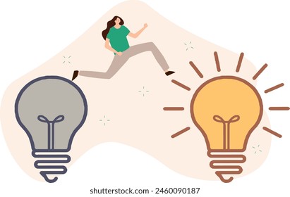 Business transformation, change management or transition to better innovative company, improvement and adaptation to new normal concept, smart businessman jump from old to new shiny lightbulb idea.