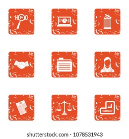 Business translation icons set. Grunge set of 9 business translation vector icons for web isolated on white background