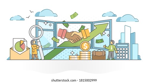 Business Transparency For Honest And Trust Clear Data Share Outline Concept. Financial Agreement Information Reports With Honest Or Loyal Responsibility Attitude To Company Partner Vector Illustration