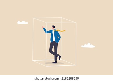 Business Transparency, Integrity Or Honesty, Open Data For Corporate Operations, Transactions Or Management Concept, Sincere Businessman Inside Transparent  See Through Box Metaphor Of Transparency.