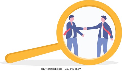 Business transparency. An open, honest and straightforward process about the company or business operations. Two businessmen shake hands and agree to do business. flat vector illustration.

