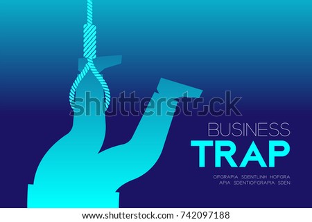 Business Trap Design horizontal set, Businessman trapped by lasso concept idea illustration isolated on blue gradient background, and Business Trap text with copy space