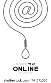 Business Trap Online Design vertical set, At symbol made from Rope and Lasso concept idea illustration isolated on white background; and Business Trap Online text with copy space