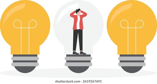Business Trapping Inside Broken Light Bulb, Out of Ideas Concept

