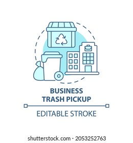 Business Trash Pickup Blue Concept Icon. Waste Management Abstract Idea Thin Line Illustration. Commercial Rubbish Collection And Disposal. Vector Isolated Outline Color Drawing. Editable Stroke