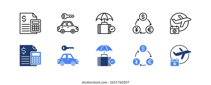 Planilha de ícone Viagem de Negócios com Despesa, Carro, Seguro, Moeda, Acordos.