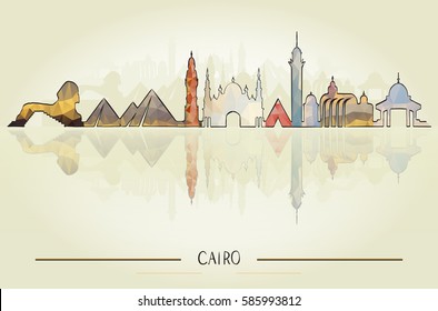 Business Travel and Tourism Concept with Historic Cairo Architecture, vector illustration